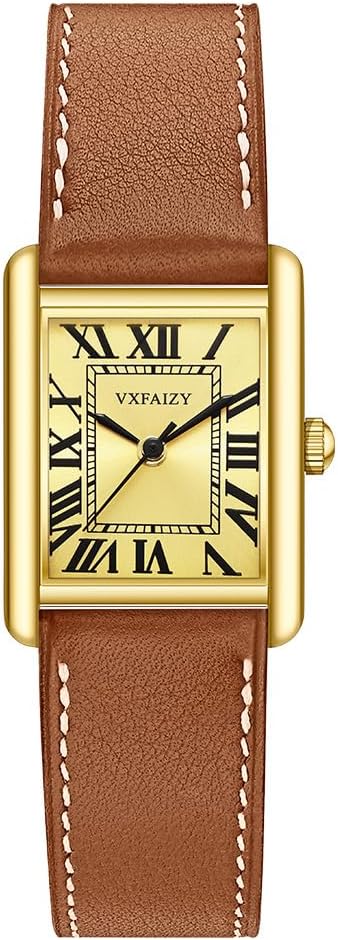 Ladies Rectangle Retro Roman Numerals Leather Strap Watch