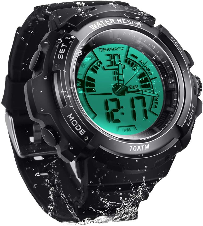 100m Water Resistant Underwater Self-Breathing Submersible Stopwatch with Alarm, Support Dual Time Zone, Analog and Digital Movements