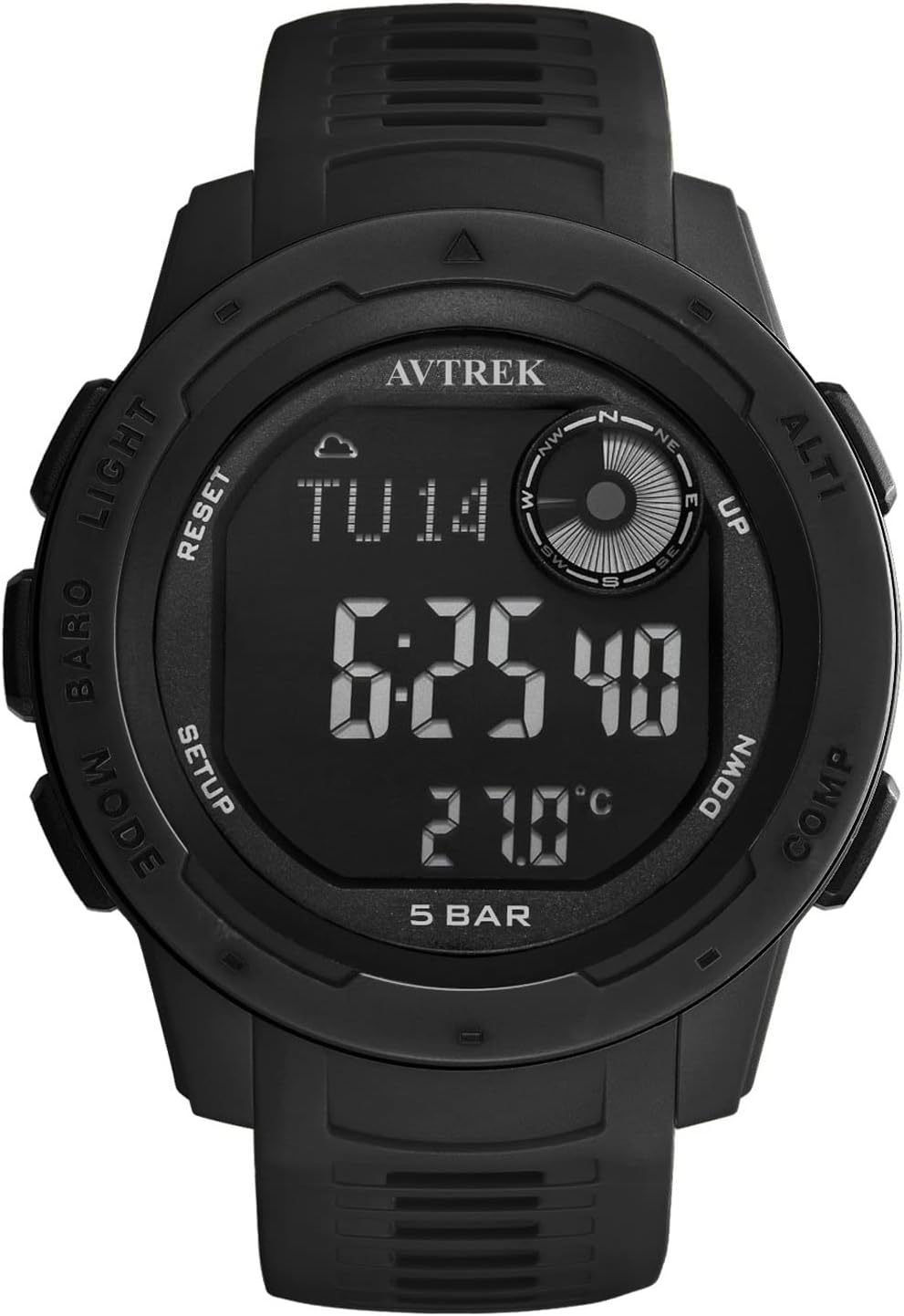 AVTREK Multifunction Sports Watch Altimeter Barometer Thermometer 50M Waterproof 12/24 Hours Stopwatch Alarm (Black)