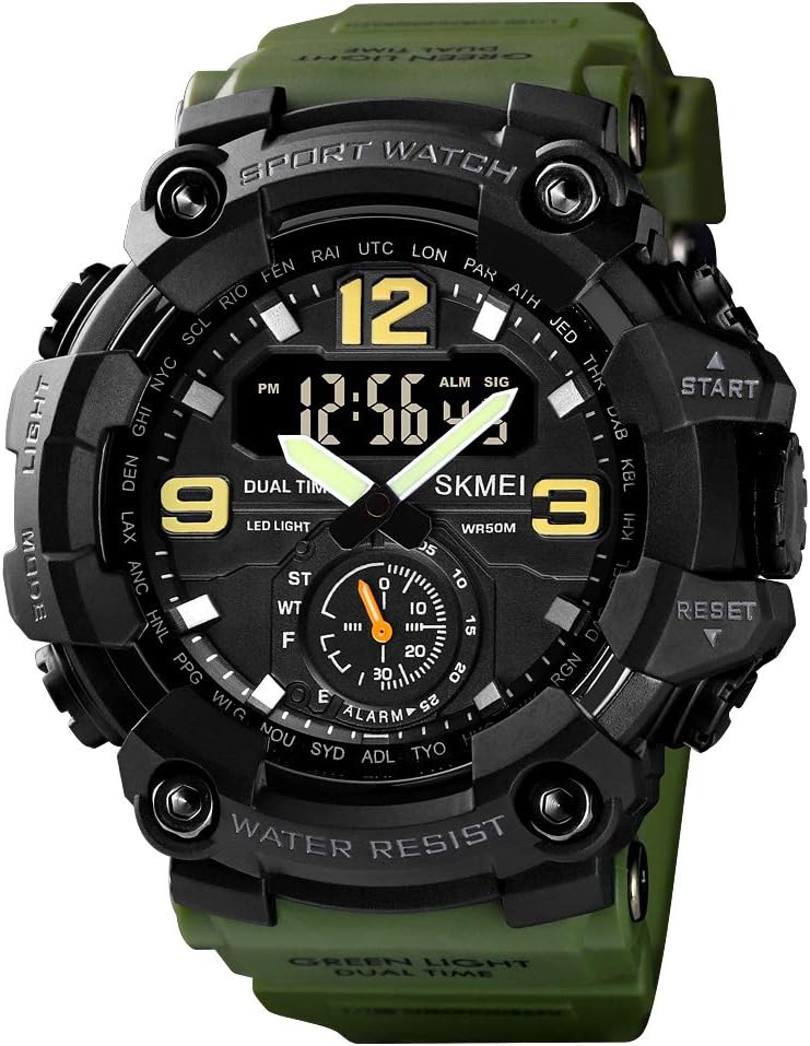 Men's Military Watch Camouflage Sport Outdoor Waterproof Wristwatches Date Multi Function with LED Alarm Multiple Time