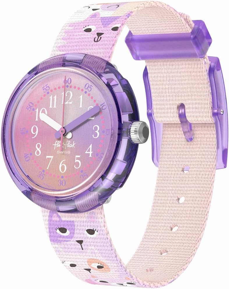 Flik Flak Cutie Kitty Kids Watch Purple with Cat Pattern Dial Analogue Display Pink, Colour: Pink, infant
