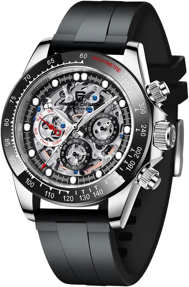 Pagani Design Automatic Watches Men Diamond Rainbow Automatic Mechanical Waterproof Stainless Steel Chronograph Skeleton Men 40mm