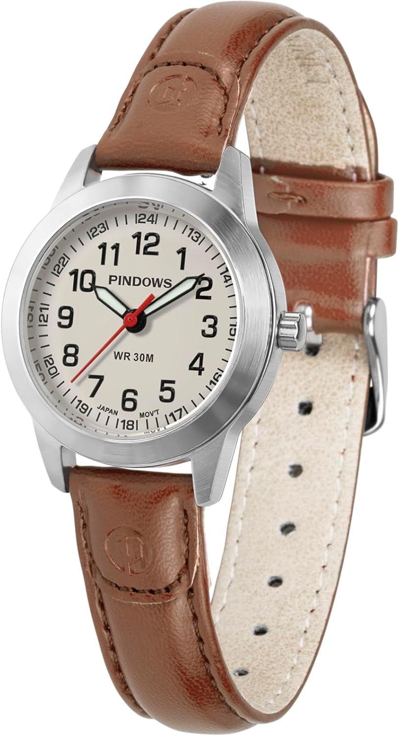 PINDOWS Watches for Women,Elegant Analog Design Quartz Leather Band Fashion Waterproof Ceremony Watch with Luminous Dial Easy to Read