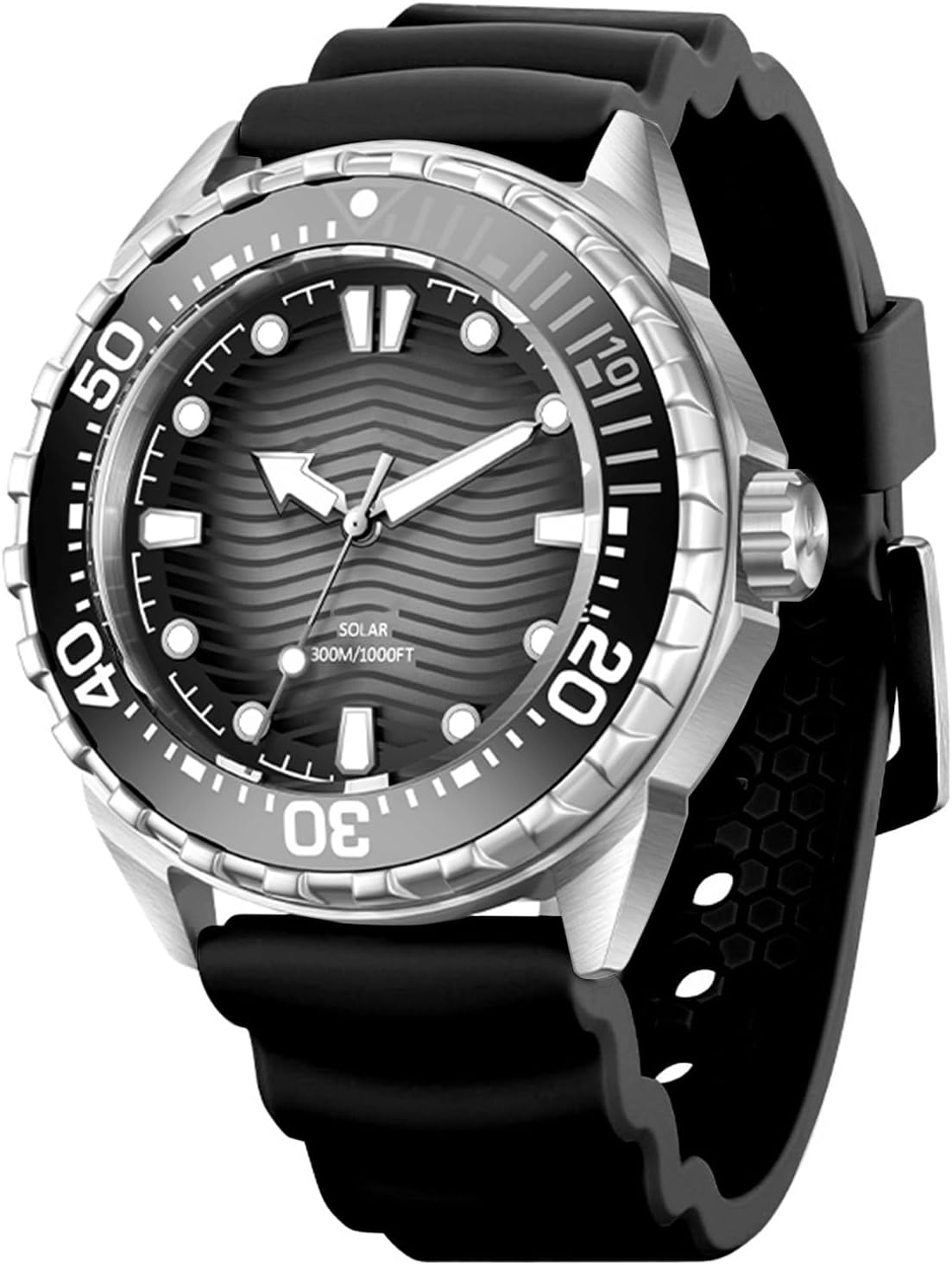 Zunate Orologio Subacqueo Al Quarzo Ad Energia Solare, con Cinturino in Silicone Impermeabile 300M, Bagliore Notturno, per Uomini e Donne, Viaggiatori Sportivi