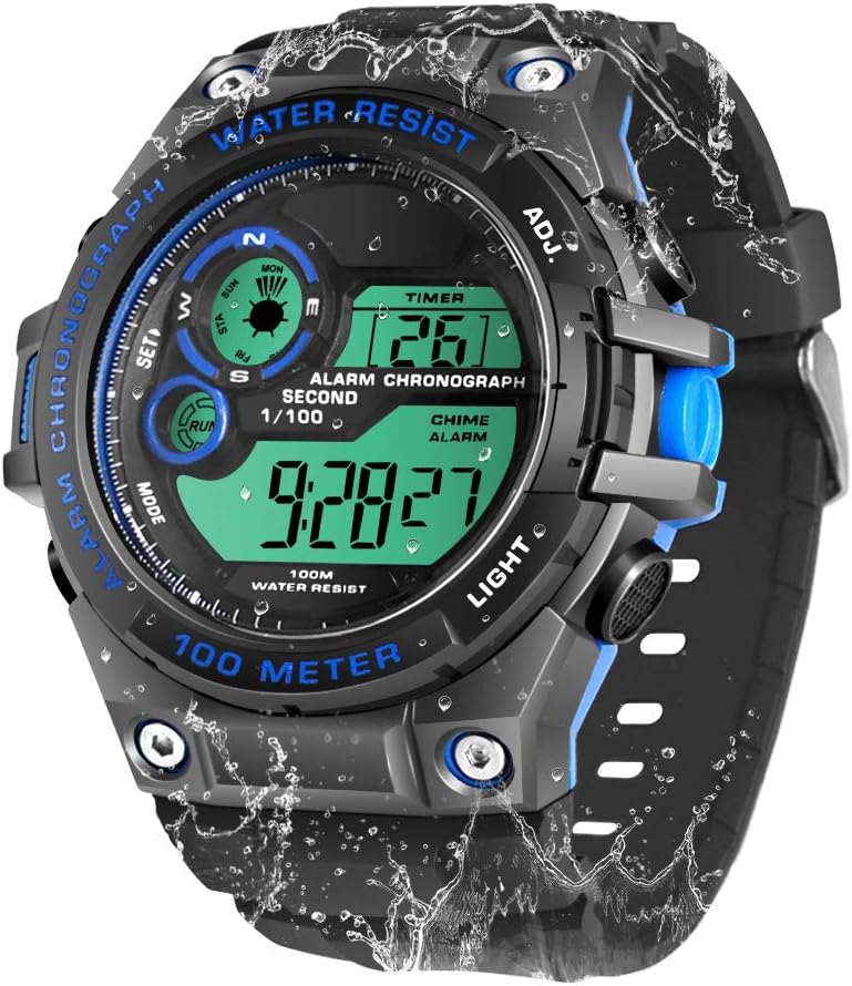 100 m Water Resistant Men's Boys Swimming Wrist Watch with Stopwatch Functions, Chronograph, Alarm, Dual Time Zone, 12/24 Hour Format, Sporty