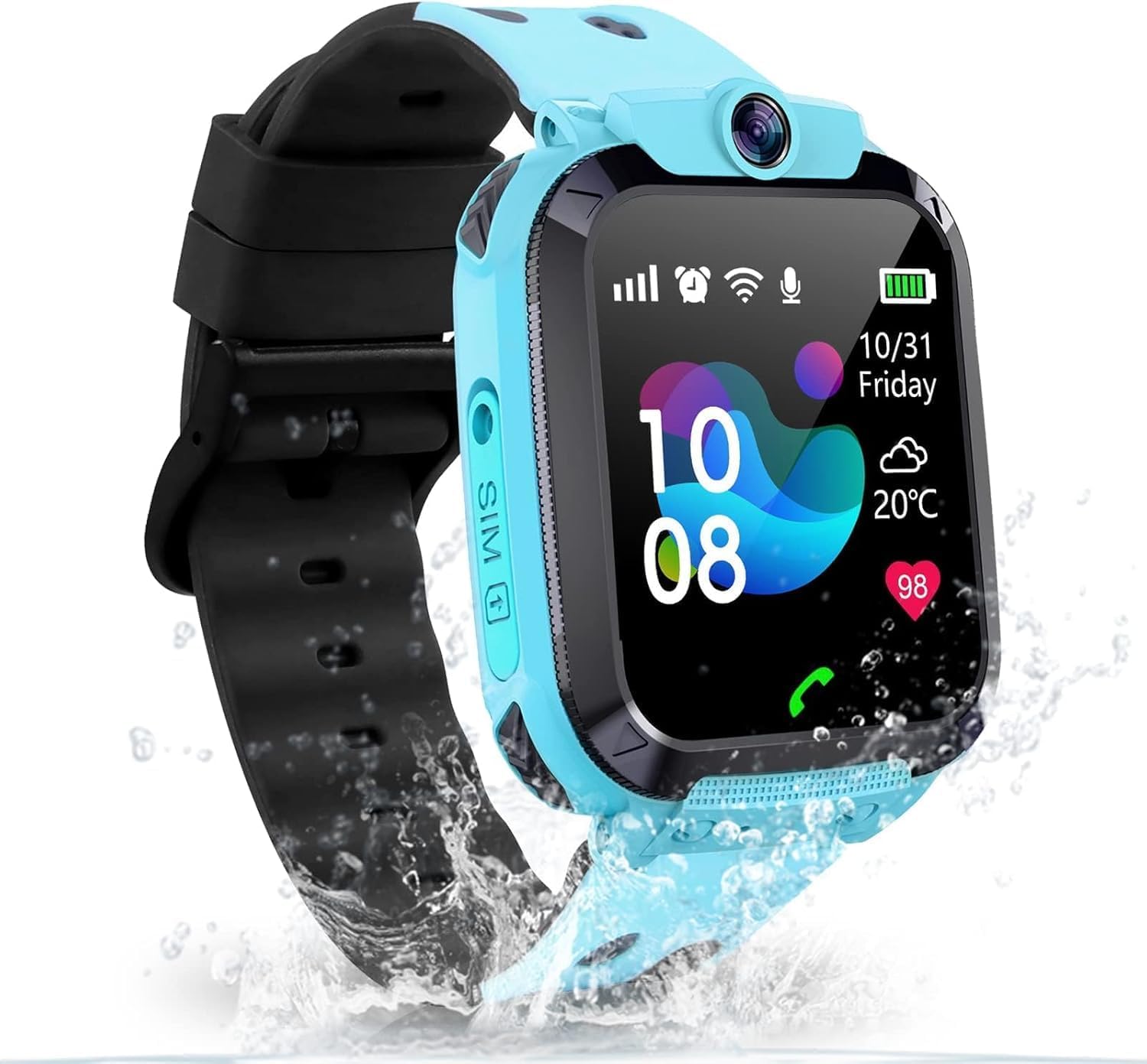 Children's GPS Smartwatch, Smartwatch with Phone, IP68 Waterproof, SOS, Camera, Calculator, Children's Watch Gift Christmas Gifts for Girls and Boys 3-12 Years