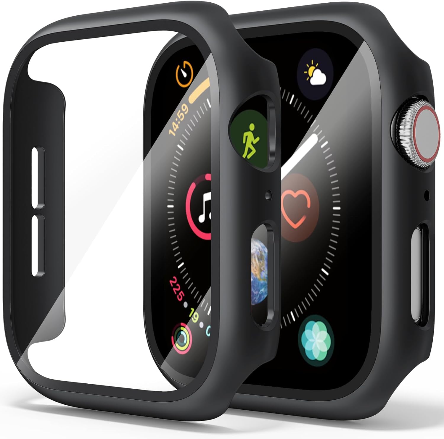 Amzpas 【2 PCS】 Case for Apple Watch Series 6 / Series 5 / Series 4 / SE 44 mm with 44 mm Tempered Glass (Black)