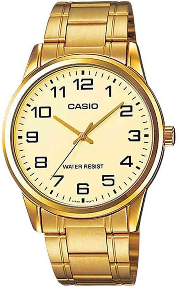 Casio MTP-V001G-9B Men's Quartz Classic Gold Stainless Steel Band Brass Case Analog Display White