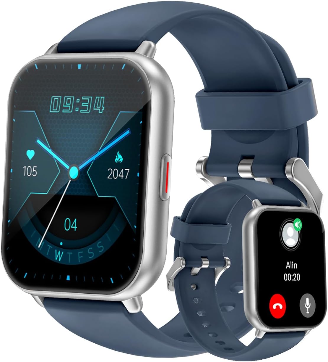 RUIMEN Men's Smartwatch Bluetooth Calls Sports Watch Pedometer Android iOS Compatible Fitness Tracker Heart Rate Monitor Wrist Saturometer Waterproof IP68 Whatsapp Notifications Blue