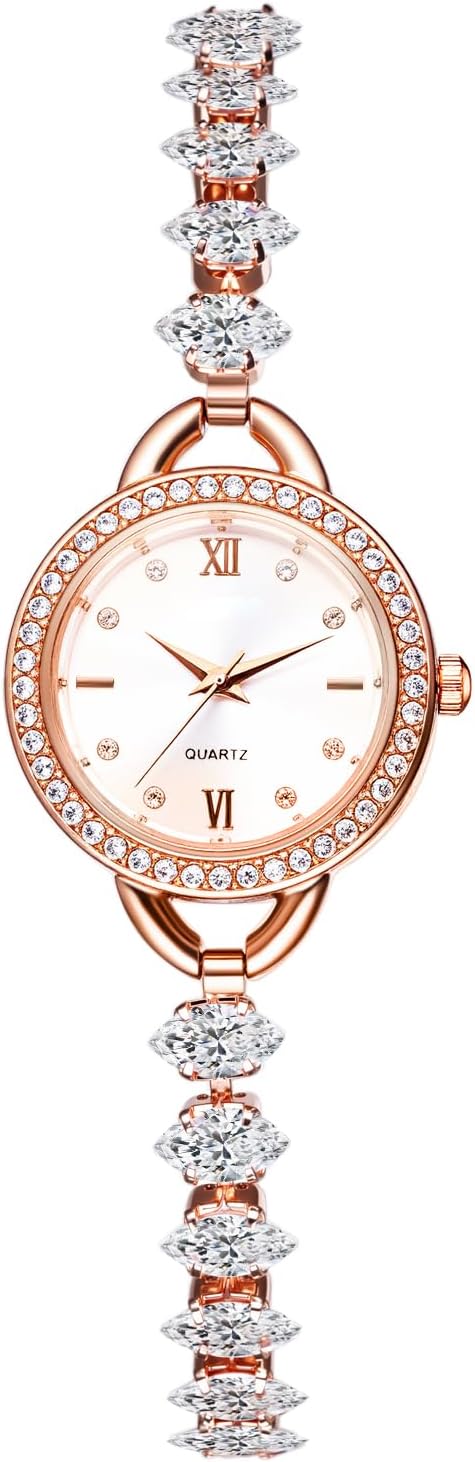 JewelryWe Women's Rigid Analogue Watch: Wrist Watch with Zircon Roman Numeral Lightweight Gift Ideas for Her