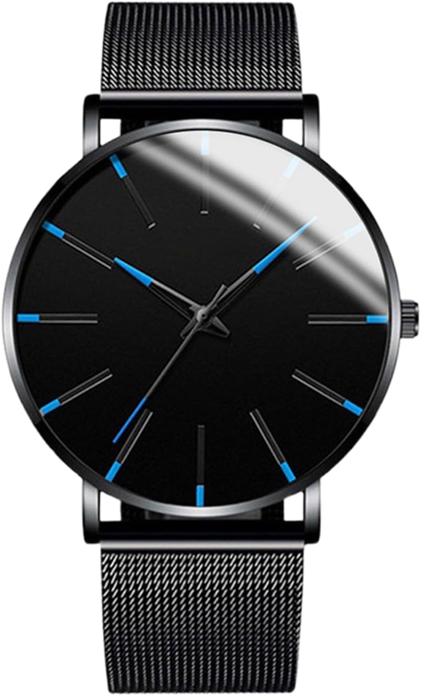 Elegant Business Analogue Quartz Watch for Men | Men's Business Stainless Steel Watch with Blue Needles | Luminous Waterproof Wristwatch | Water Resistance | Cl