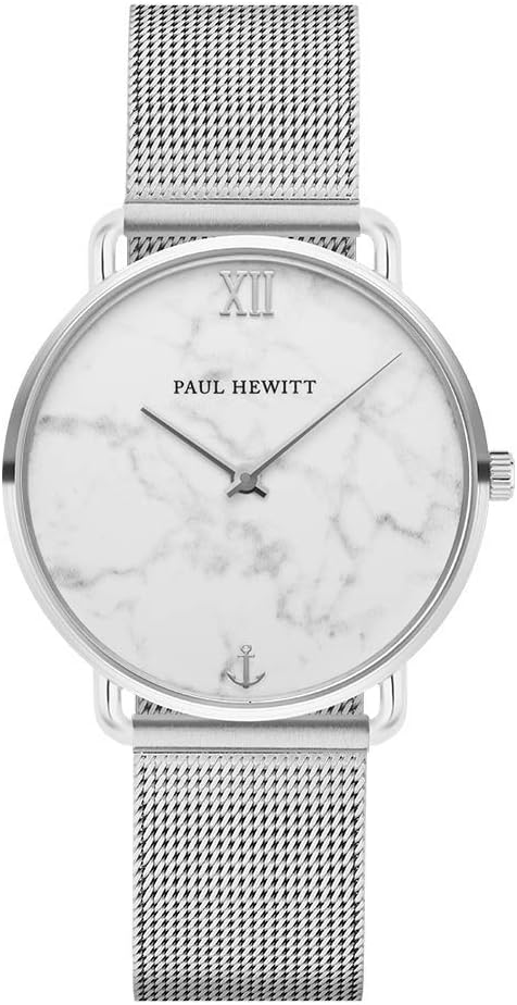 PAUL HEWITT - Miss Ocean Women's Wrist Watch (Rose Gold, Silver) with 3 Hands White Mother of Pearl Marble Leather Strap