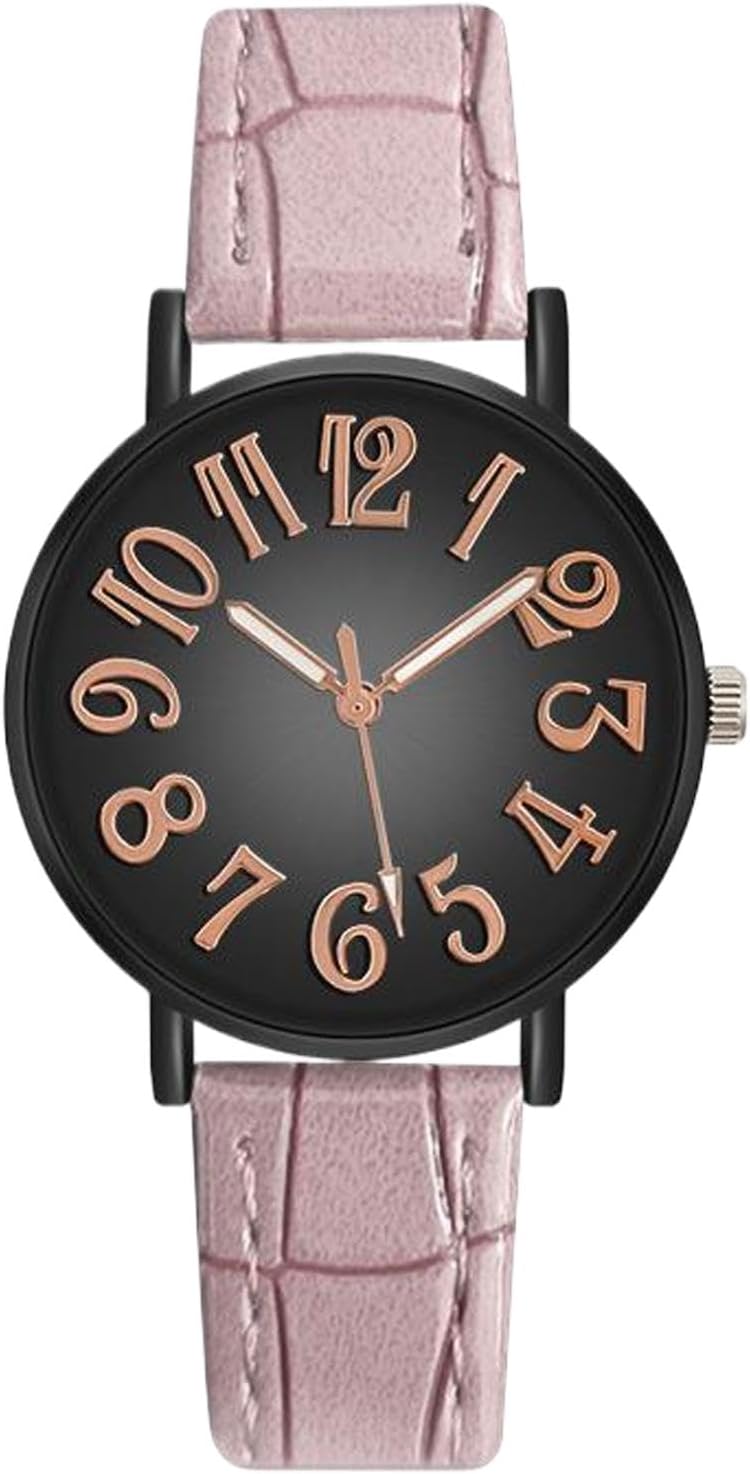 Minimalist Watch Korean Style Simple Casual Women Big Dial Arabic Numerals Elegant Watches for Small Wrists Leather Band Big Dial