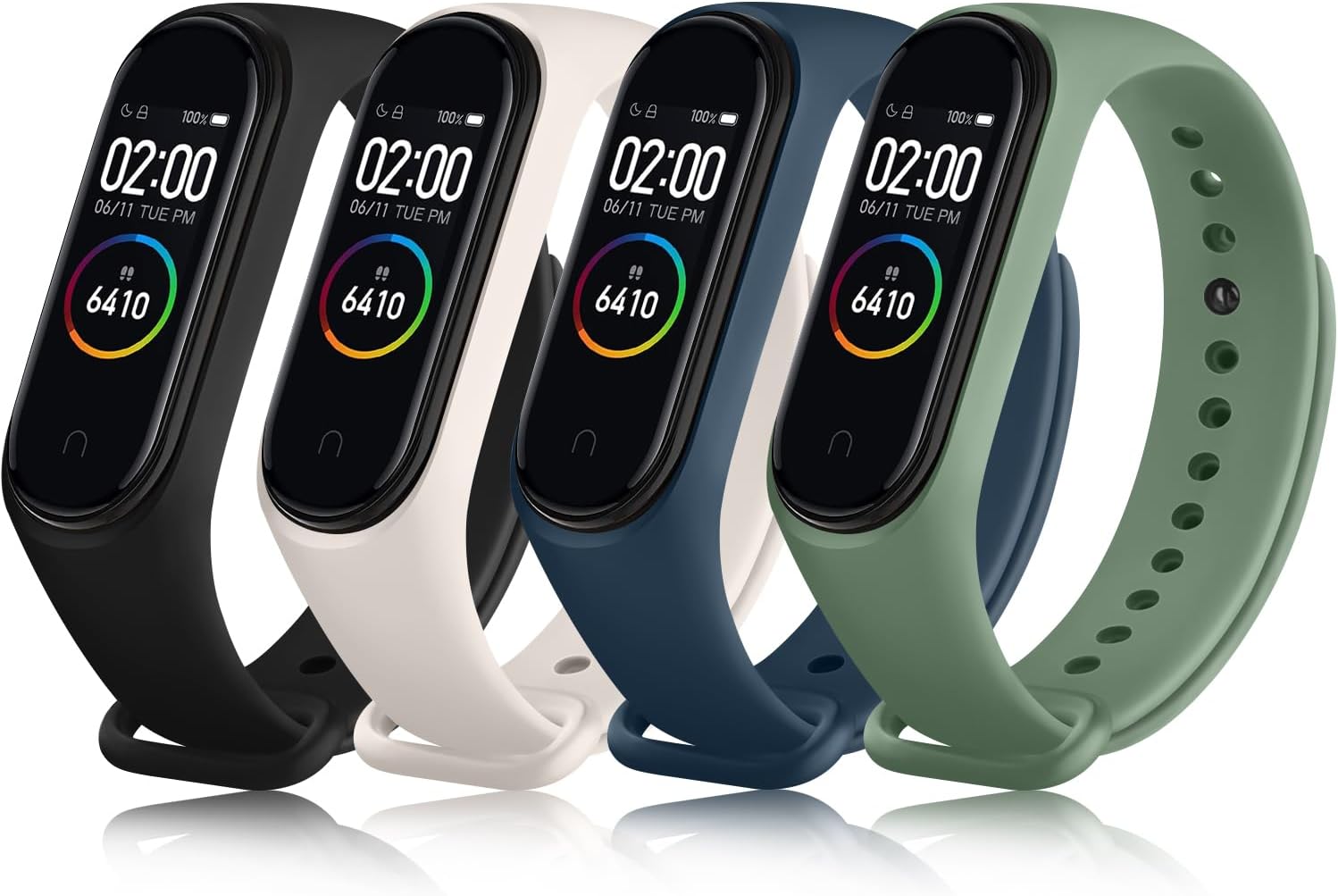 Tobfit 4 Pieces Straps for Xiaomi Mi Band 4/Mi Band 3, Soft Breathable Silicone Strap Only for Xiaomi Mi Band 3, Xiaomi Mi Band 4 (Black+Starlight+Olive Green+Dark Blue)