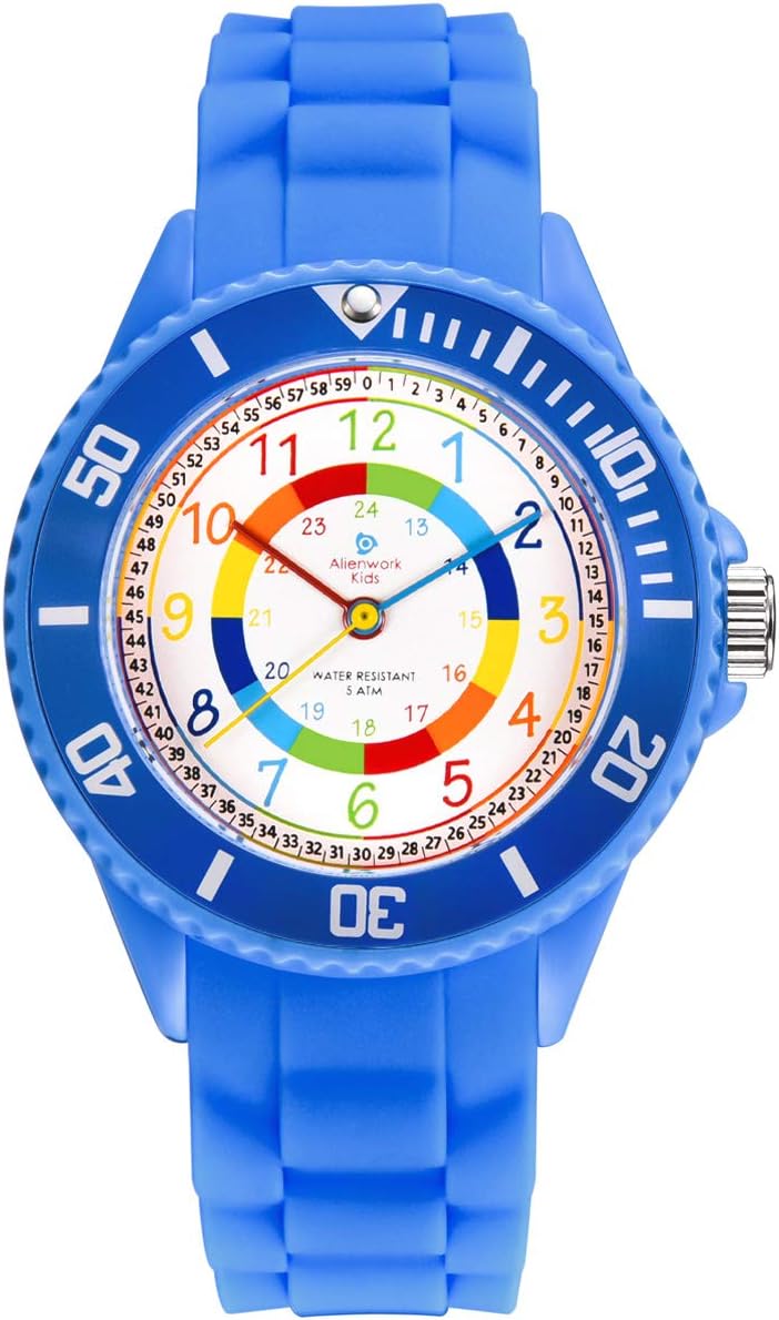 Alienwork Kids Learning Watch Children Boys Girls Learning Time Waterproof 5 ATM