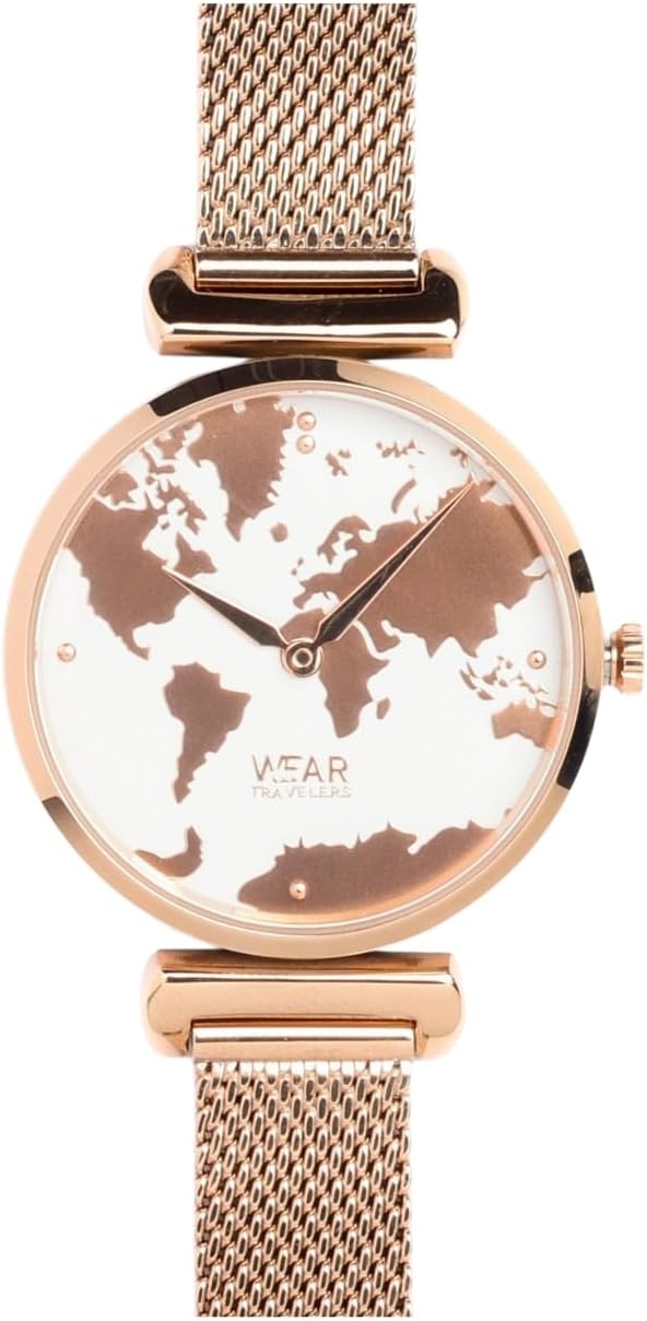 Wanderlust Women's Wrist Watch with World Map – 326L Steel Water Resistant (Waterproof – 3ATM) – Gift for Women Travellers