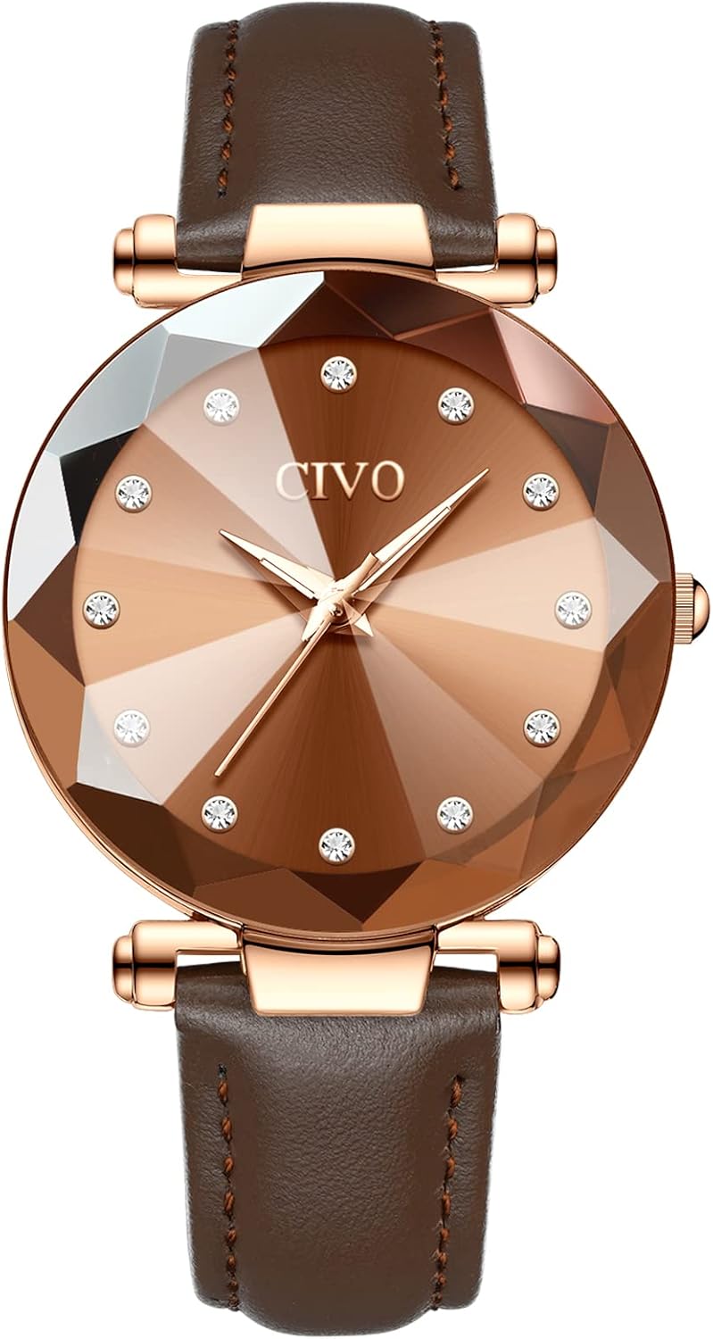 CIVO Women's Leather Bracelet Watch with Stars Analogue Quartz Elegant Gift D-1 Brown