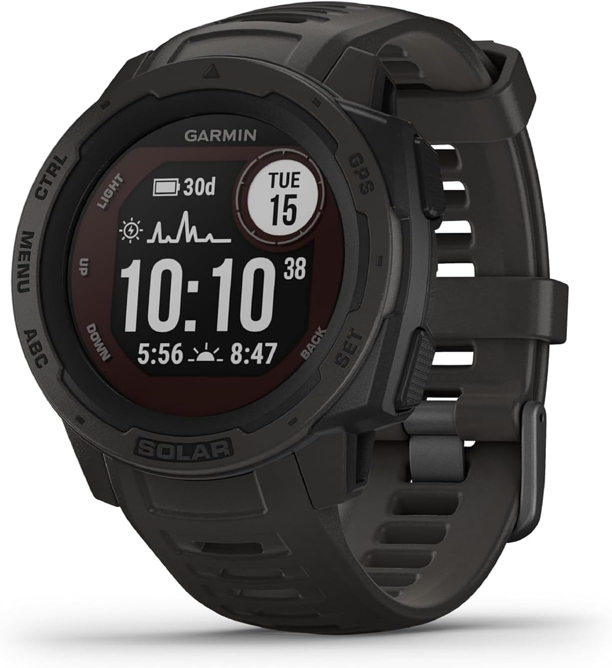 Garmin Instinct Solar Waterproof GPS Smartwatch, Solar Charging Function for up to 54 Days of Battery, Sports & Fitness Functions, Wrist Measurement and Smartphone Notifications, Graphite