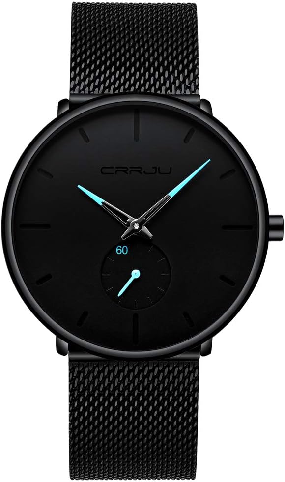 Unendlich U Infinito U-Orologio Nero Ultra Sottile Mens Minimalista Moda Orologi da Polso Uomo Abbigliamento Casual Impermeabile Orologio al Quarzo da Uomo con Cinturino Nero in Acciaio Inox