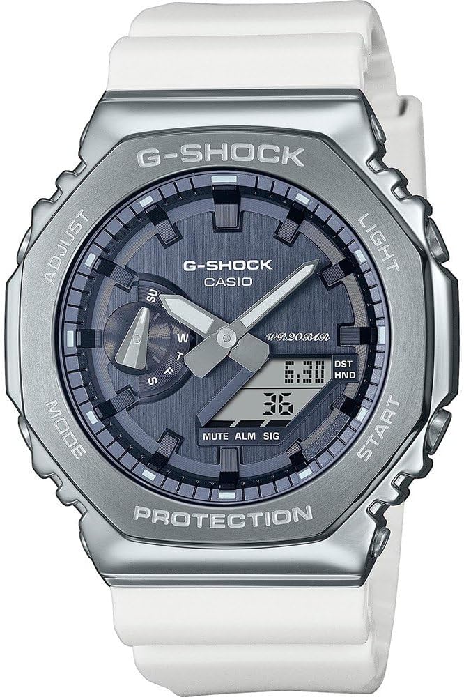 Casio G-Shock GM-2100WS-7AER Men's Quartz Military Watch with White Resin Case and Analogue Display Grey