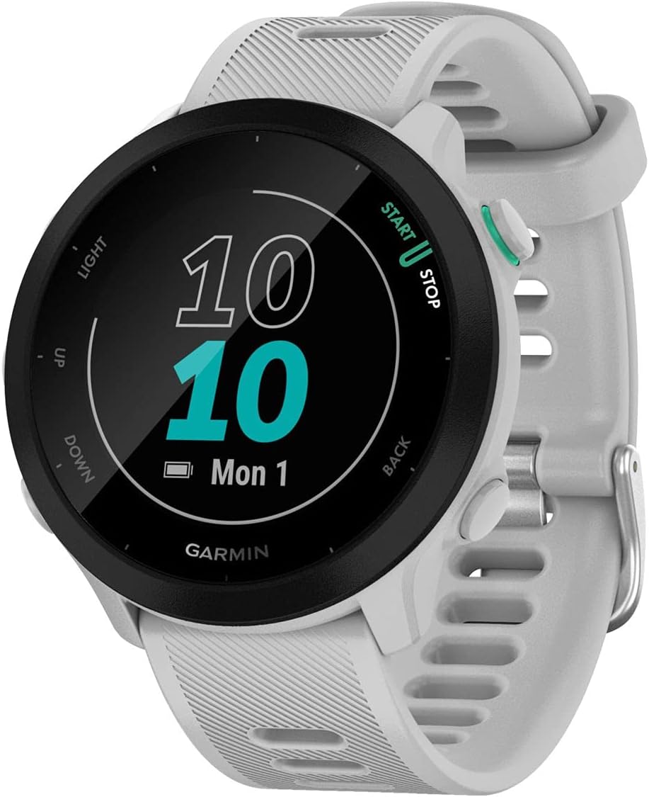 Garmin Forerunner 55 (Whitestone), Running Smartwatch with GPS, Cardio, Training Plans Included, VO2max, Custom Workouts, Connect IQ, One Size