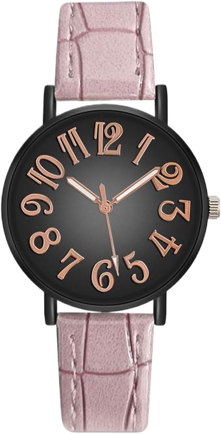 Minimalist Watch Women Korean Style Wrist Watch Big Dial Second Hand Arabic Numerals Elegant Watches for Small Wrists Leather Band Big Dial