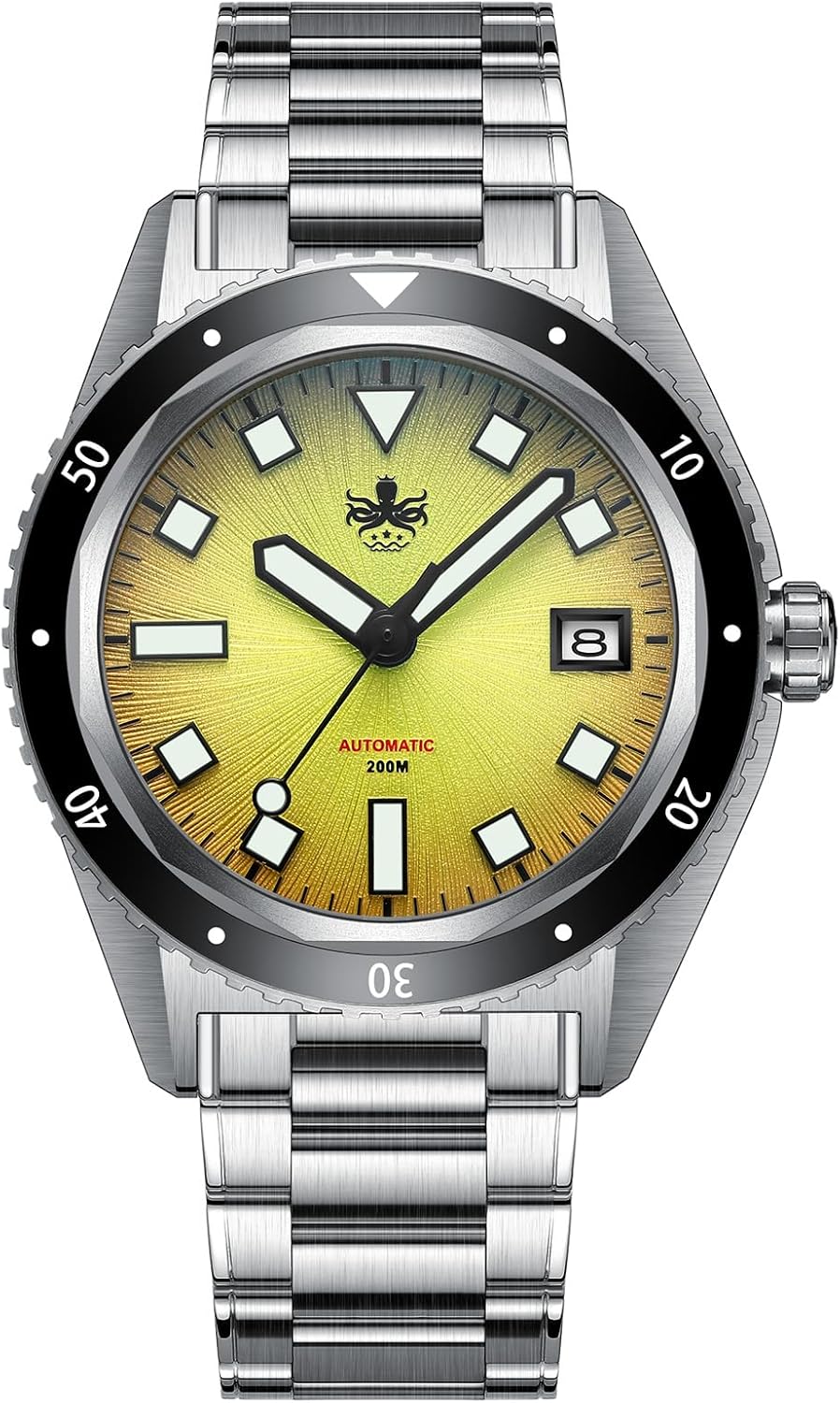 PHOIBOS Argo 200M Sunray Spiral Automatic Diver Watch Yellow PY052F, Sunray Yellow