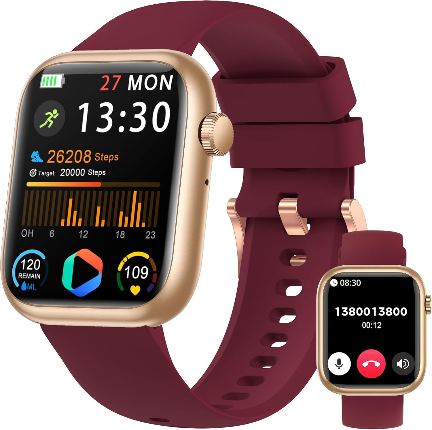 Smartwatch for Men and Women, 1.83 Inch Smartwatch with Bluetooth Calling, Blood Pressure/Heart Rate Monitor/Sleep, Pedometer, 120+ Sports Modes, Waterproof IP68 Smart Watch for Android & iOS