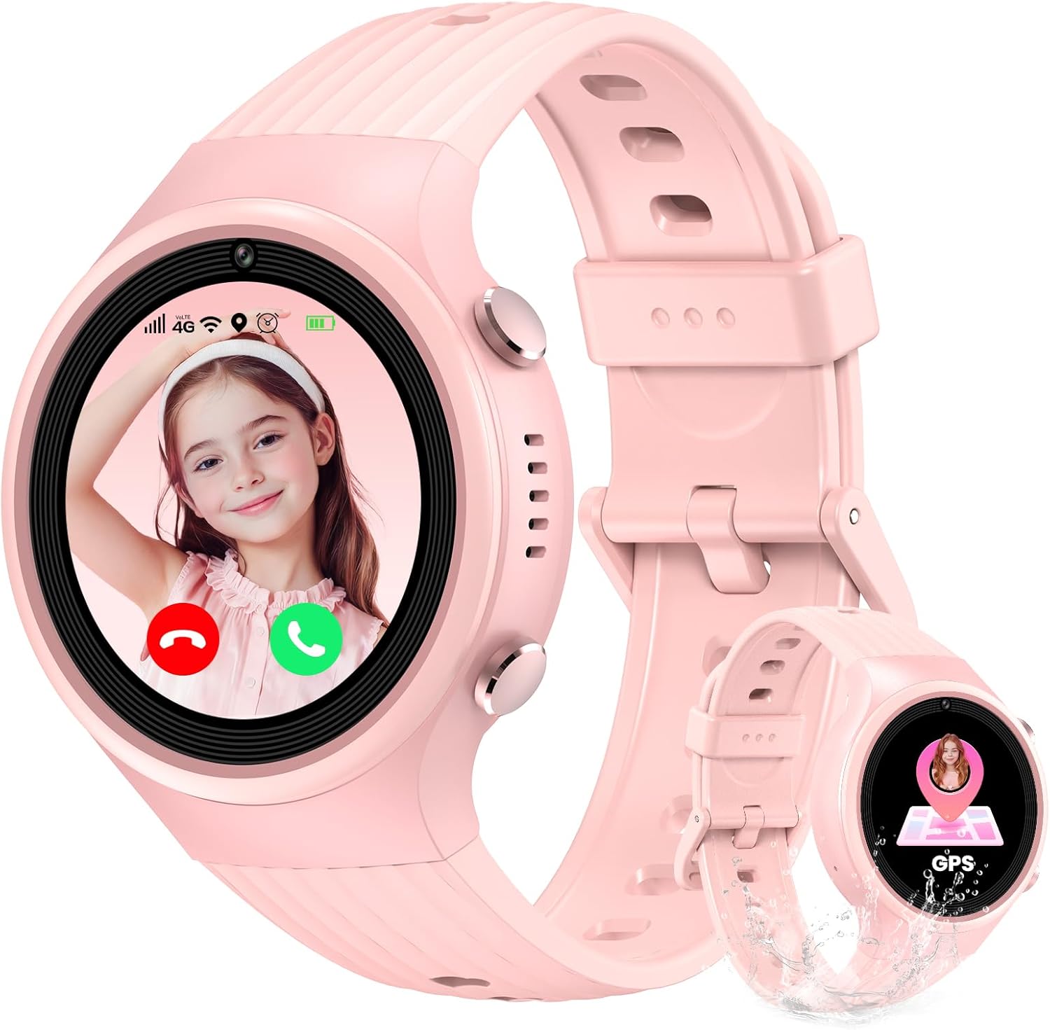 4G Smart Watch Kids Smart Watch Phone GPS Tracking Video Call Chat Photo Taking WiFi/SOS Pedometer for Boys Girls 4-12 Years (Pink)