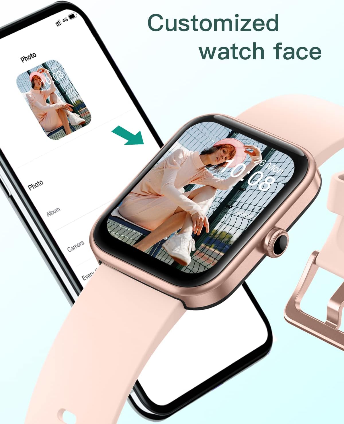 Alexa Women's Smartwatch Fitness Watch Integrated Saturometer Pedometer Heart Rate Monitor Wrist Watch Waterproof Sports Watch Whatsapp Notifications Calls Android iOS Compatible