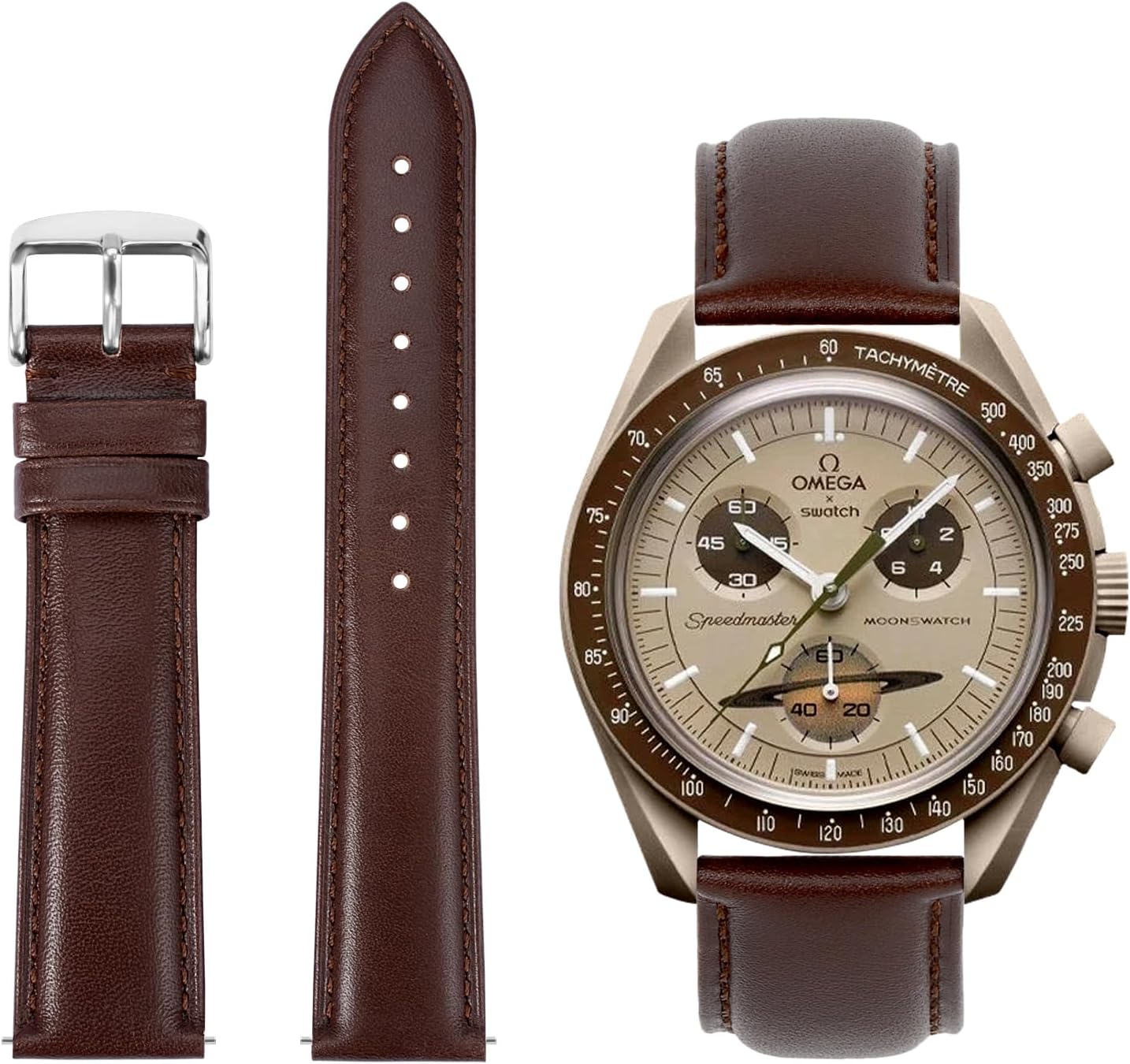 TStrap Moonswatch Omega Swatch Strap – Black Leather Quick Release Omega x Swatch Straps for Men and Women – 20 mm Calfskin Omega Speedmaster Replacement Watch Strap
