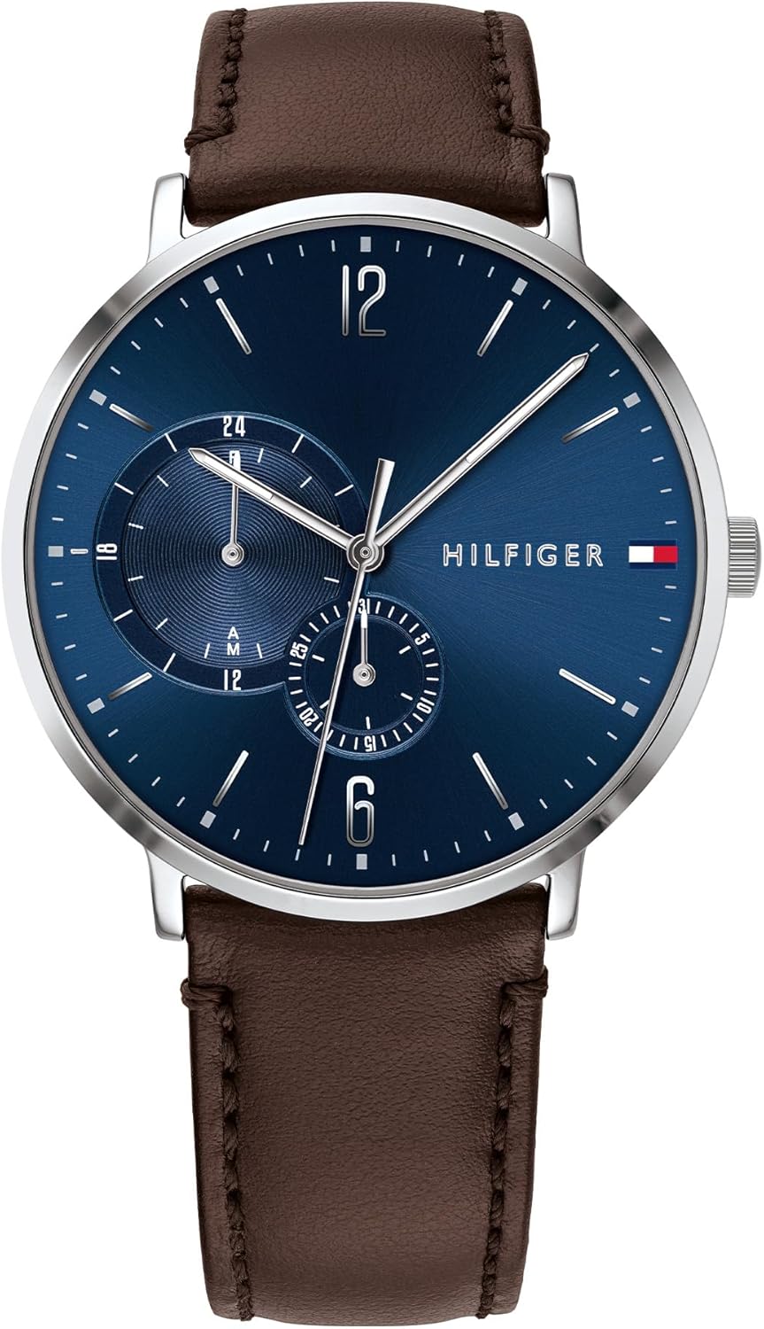 Tommy Hilfiger Orologio Analogico Multifunzione al Quarzo da Uomo con Cinturino in Pelle o in Acciaio Inossidabile