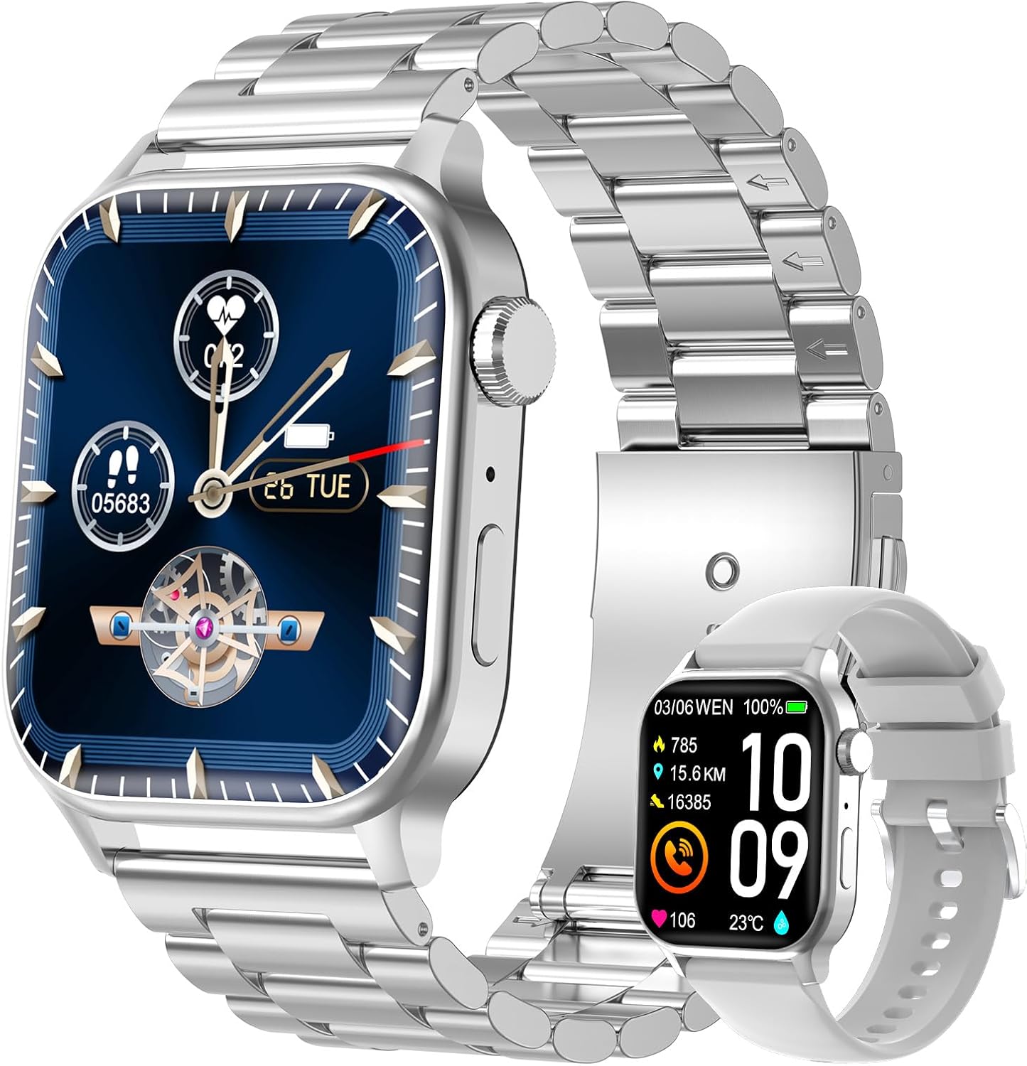 Men's Women's Smartwatch with 2 Straps, 1.85 Inches Digital Watch with Answer/Make Calls, 100+ Sports Modes Fitness Tracker with Sleep Monitor/Pedometer for IOS/Android