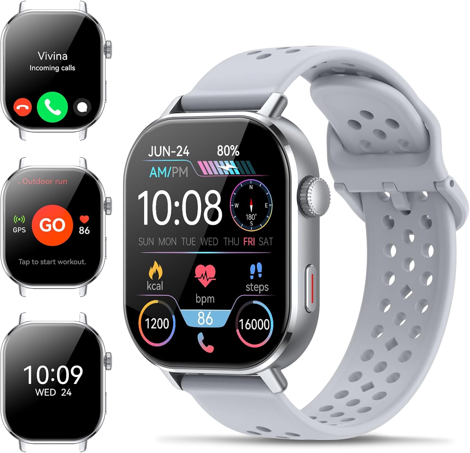 2.06 Inch AMOLED 5ATM Smartwatch GPS Watch with Calls, 110+ Smart Watch Mode with Pedometer/Sleep/Heart Rate Monitor, Sports Fitness Tracker for iOS Androd Grey