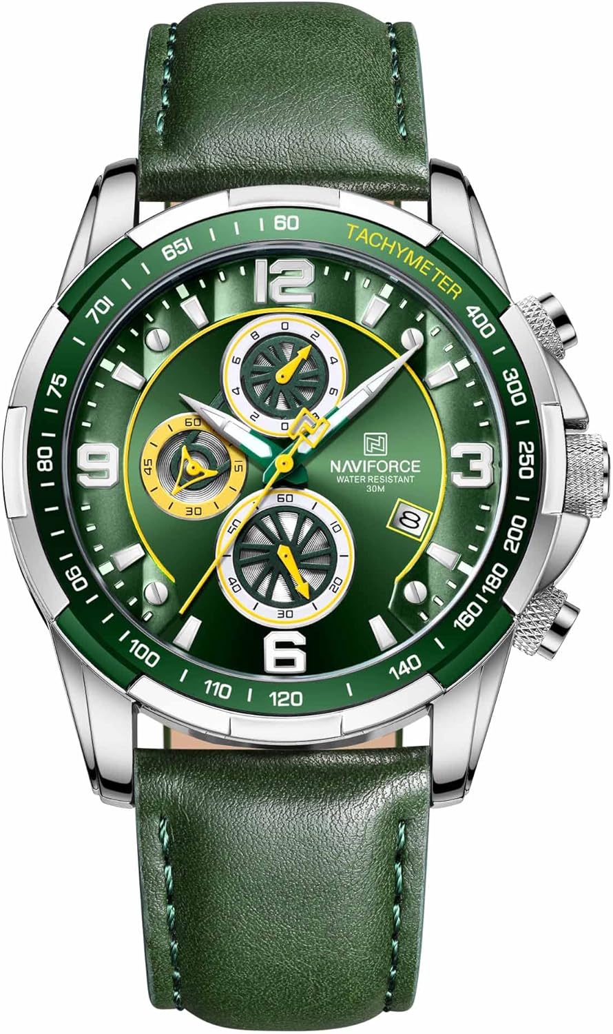 Naviforce Mens Leather Band Chronograph Analog Quartz Sports Watch
