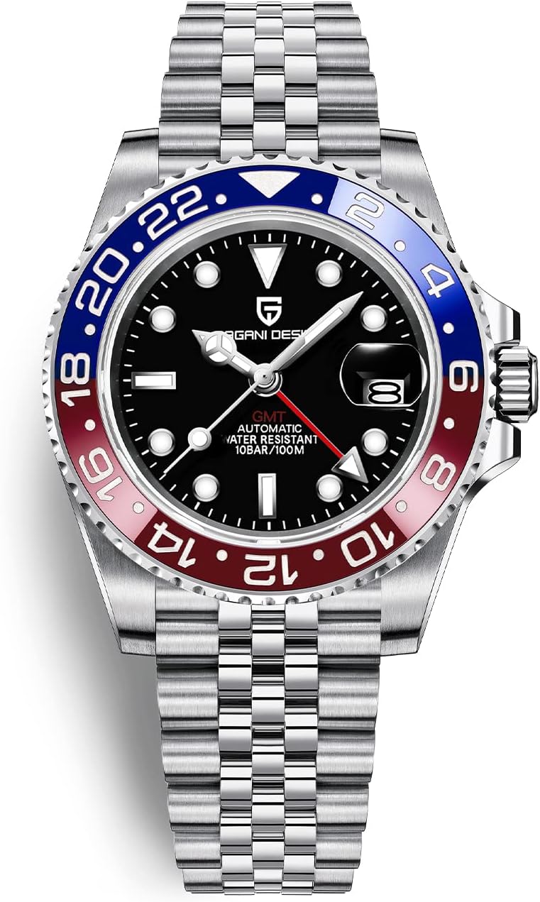 Pagani Design GMT Men's Automatic Mechanical Watch Stainless Steel Waterproof 100M Date Luminous Ceramic Bezel Sapphire Glass Wrist Watches