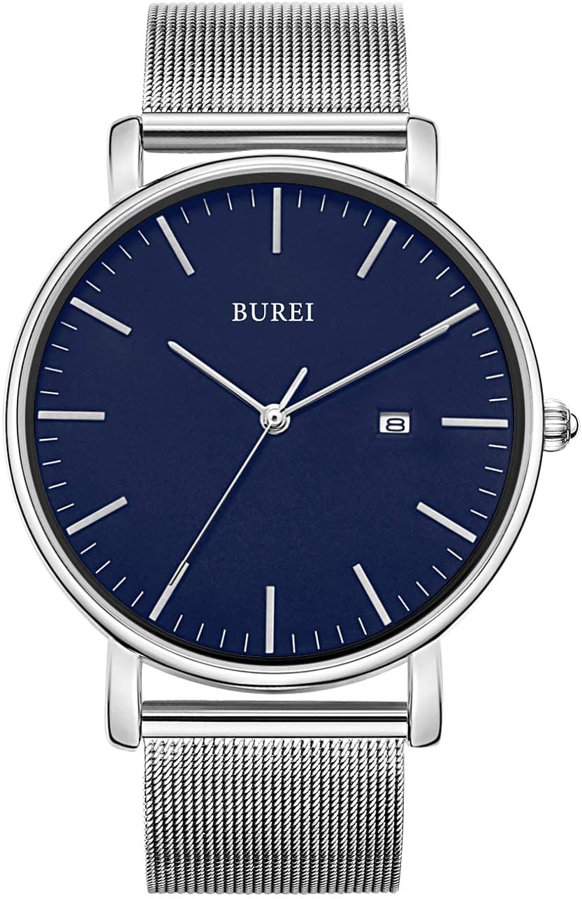 BUREI Men's Classic Quartz Wrist Watch with Ultra Thin Case Minimalist Design Analogue Dial Date Window