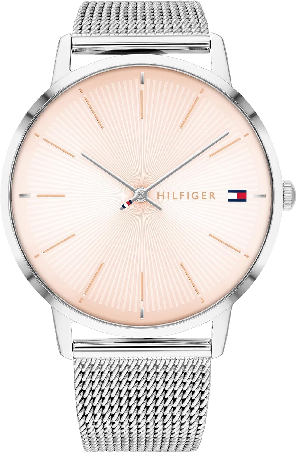 Tommy Hilfiger Orologio Analogico al Quarzo da Donna con Cinturino in Maglia Metallica in Acciaio Inossidabile Argentato o Cinturino in Pelle Rosa