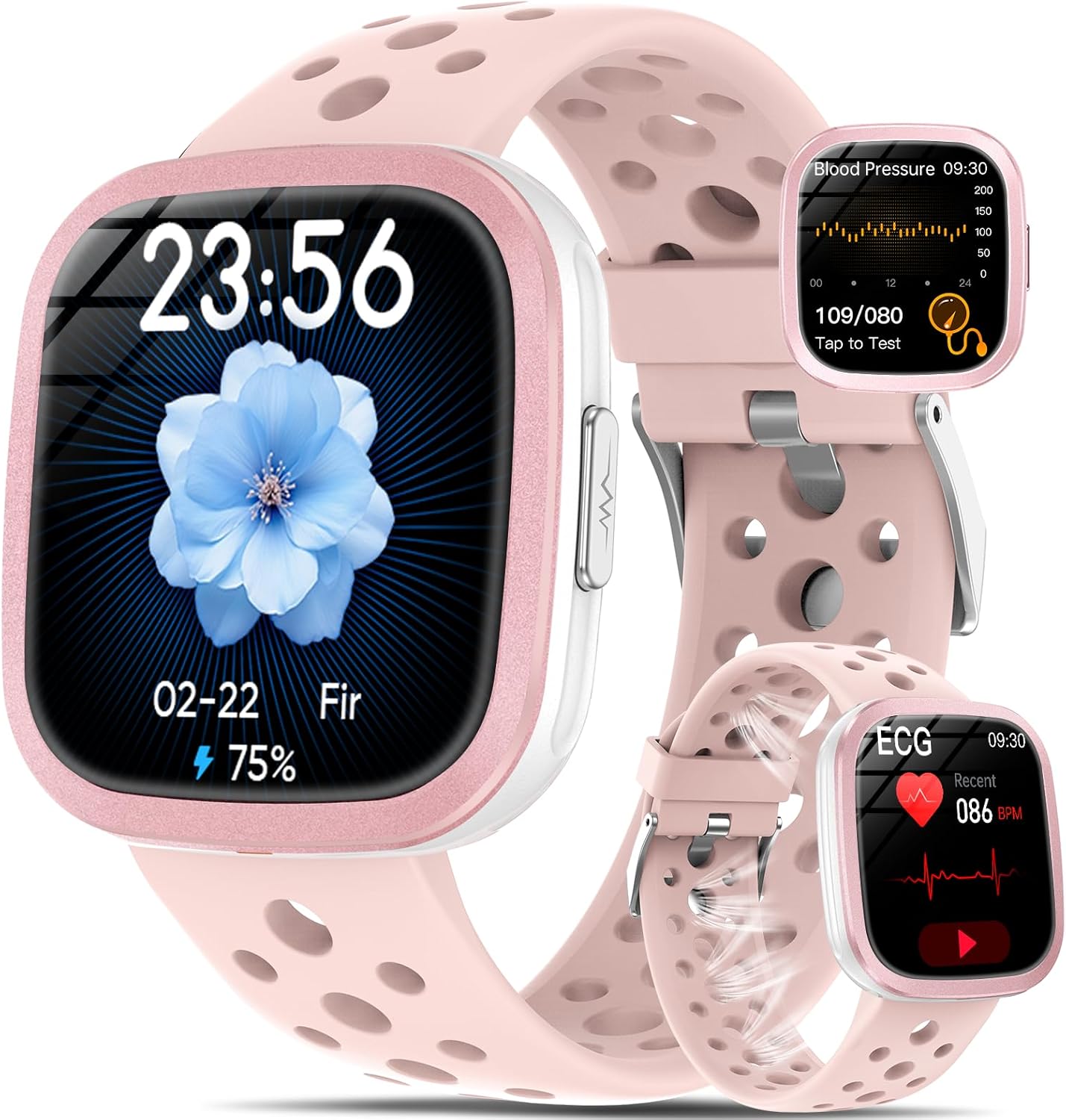 YYKY Smartwatch for Men and Women ECG + HRV/Blood Pressure/Heart Rate Monitor/SPO2/BMI/Uric Acid/Lipids/Sleep/Temperature with Calls/SOS Button, 1.72 Inch Fitness Watch