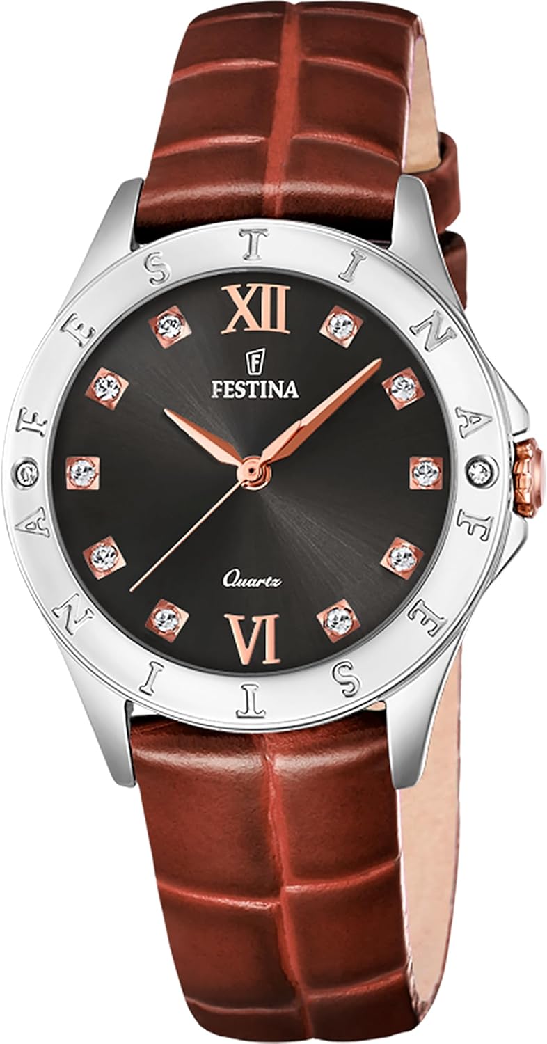 Festina Orologio Donna Analogico Cinturino in Pelle - Quarzo - Vetro minerale alta resistenza - Impermeabile 5 ATM - Elegante, classico e vintage - Special Prices F16929