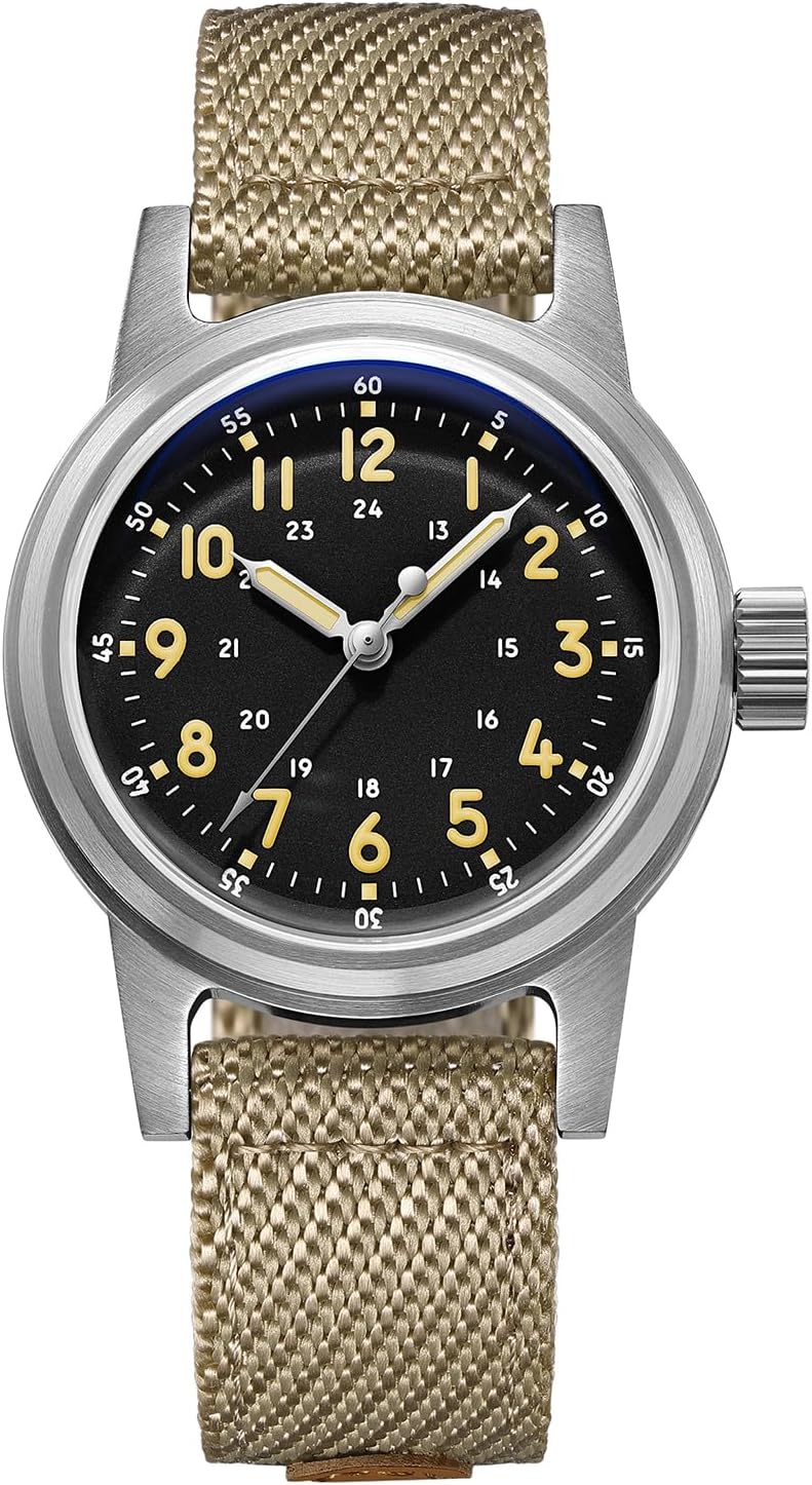 ADDIESDIVE 36 mm Vintage Military Watches for Men Automatic 200 M Water Resistant NH35 Steel Sports Wristwatch Nylon Strap