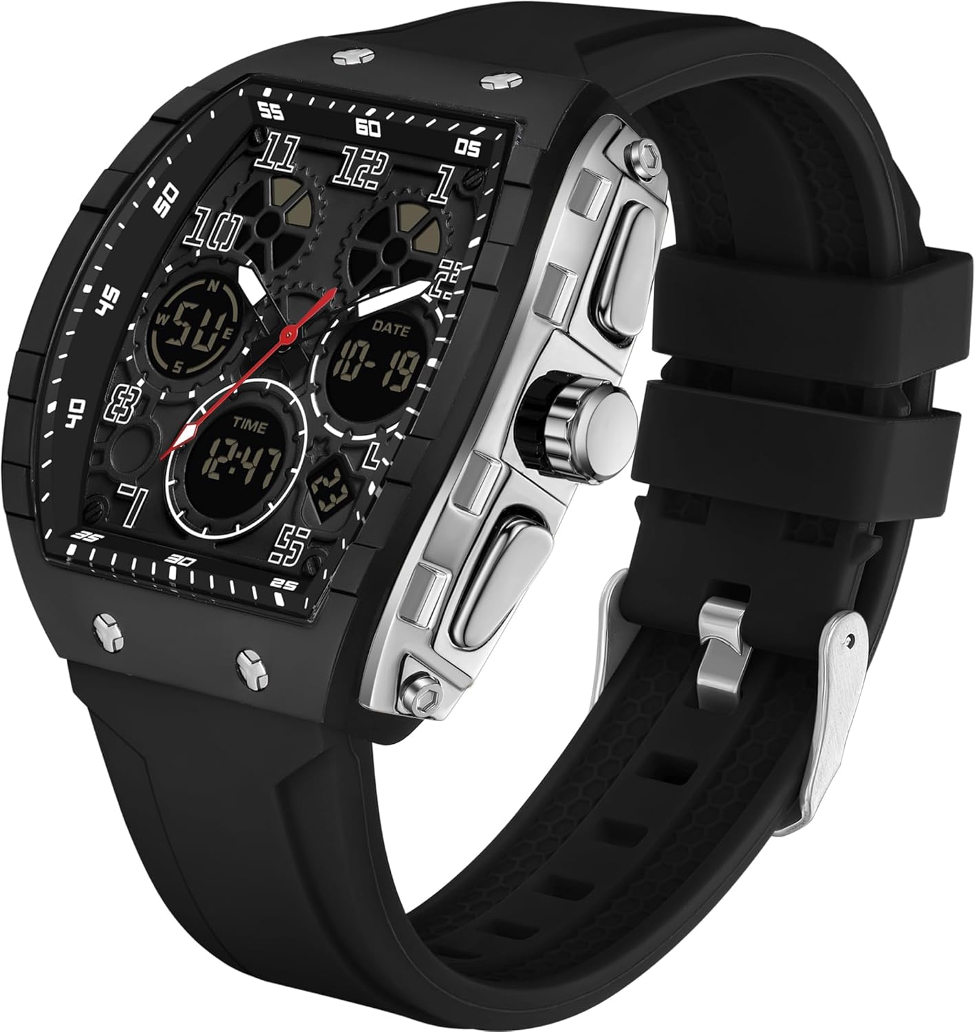 findtime Mens Digital Analog Waterproof Sports Military Tactical Quartz LED Stopwatch Countdown Alarm Curved Screen Wrist Watch