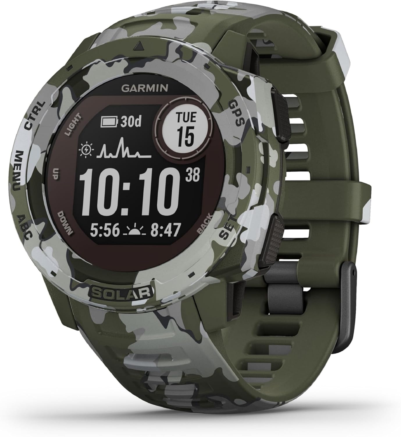 Garmin Instinct Solar GPS Smartwatch with Solar Charging, Lichen Camo, 4.5 x 4.5 x 1.5 cm (Refurbished)