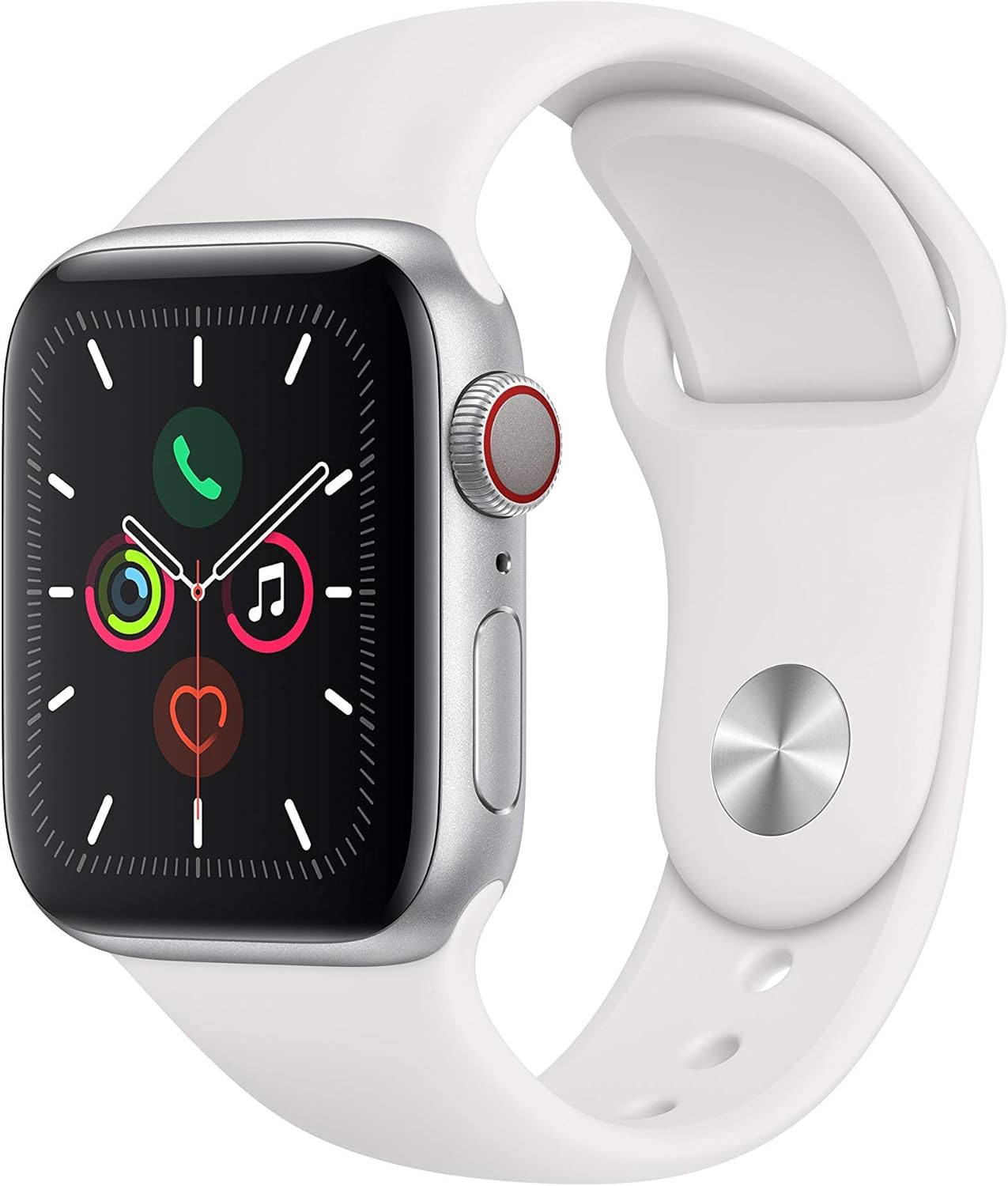 Apple Watch Series 5 Mobile Phone 40 mm Silver Aluminium Case with Sports Strap White - S / M (Refurbished)