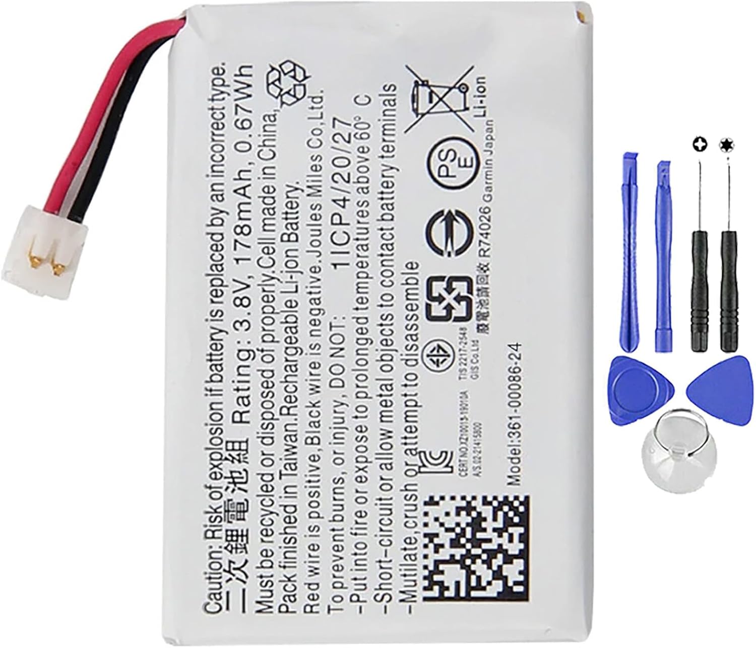 ELLENNE - Battery for Garmin Instinct Solar GPS | 361-00086-24 | Includes Disassembly Kit