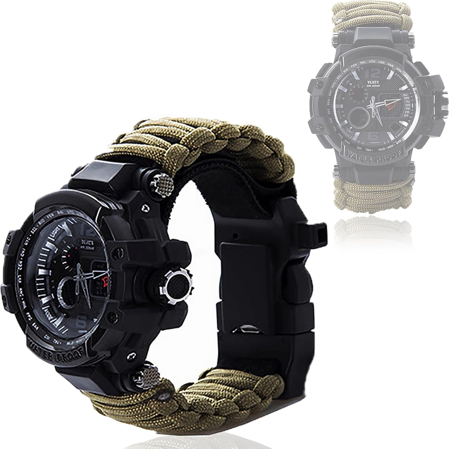 50 m Waterproof Military Tactical Paracord Watch Multifunction Outdoor Survival Watch for Men Sport Wristwatches with Compass Thermometer