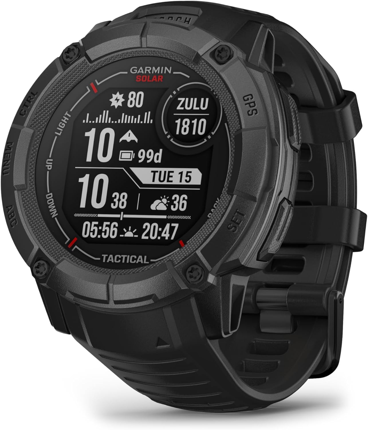 Garmin Instinct 2X Solar Tactical Smartwatch, 50 mm, Solar Charging, Infinite Autonomy, LED Flashlight, Kill Switch, Night Visor, GPS, Cardio, SpO2, Pay (Black) (Refurbished)