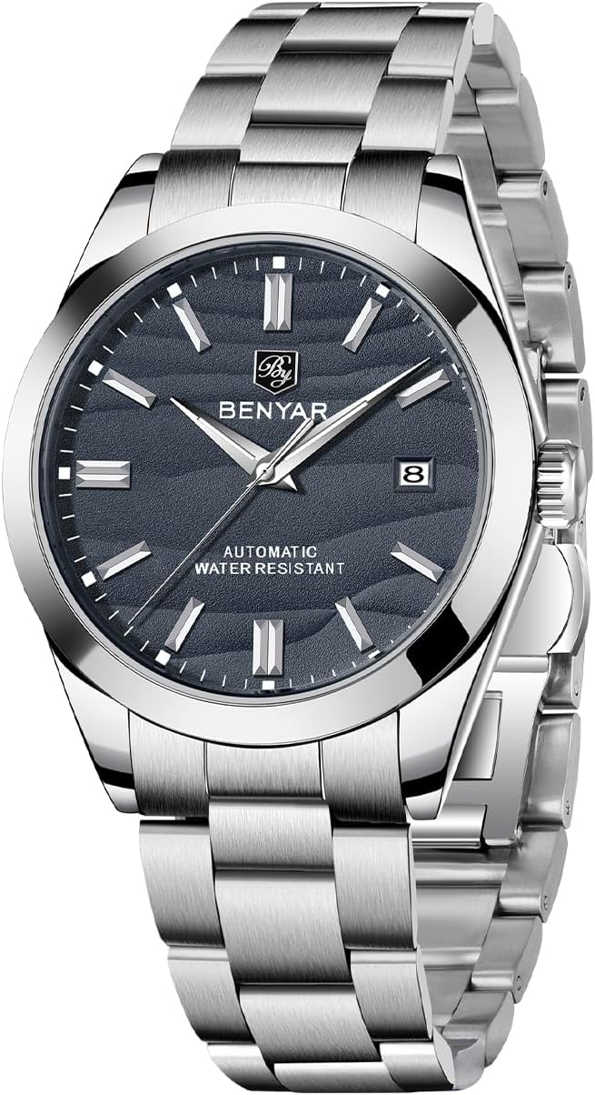BY BENYAR Men Mechanical Watch Automatic Movement 50M Waterproof Luminous Stainless Steel Display Calendar Sports Watch Men Business Casual