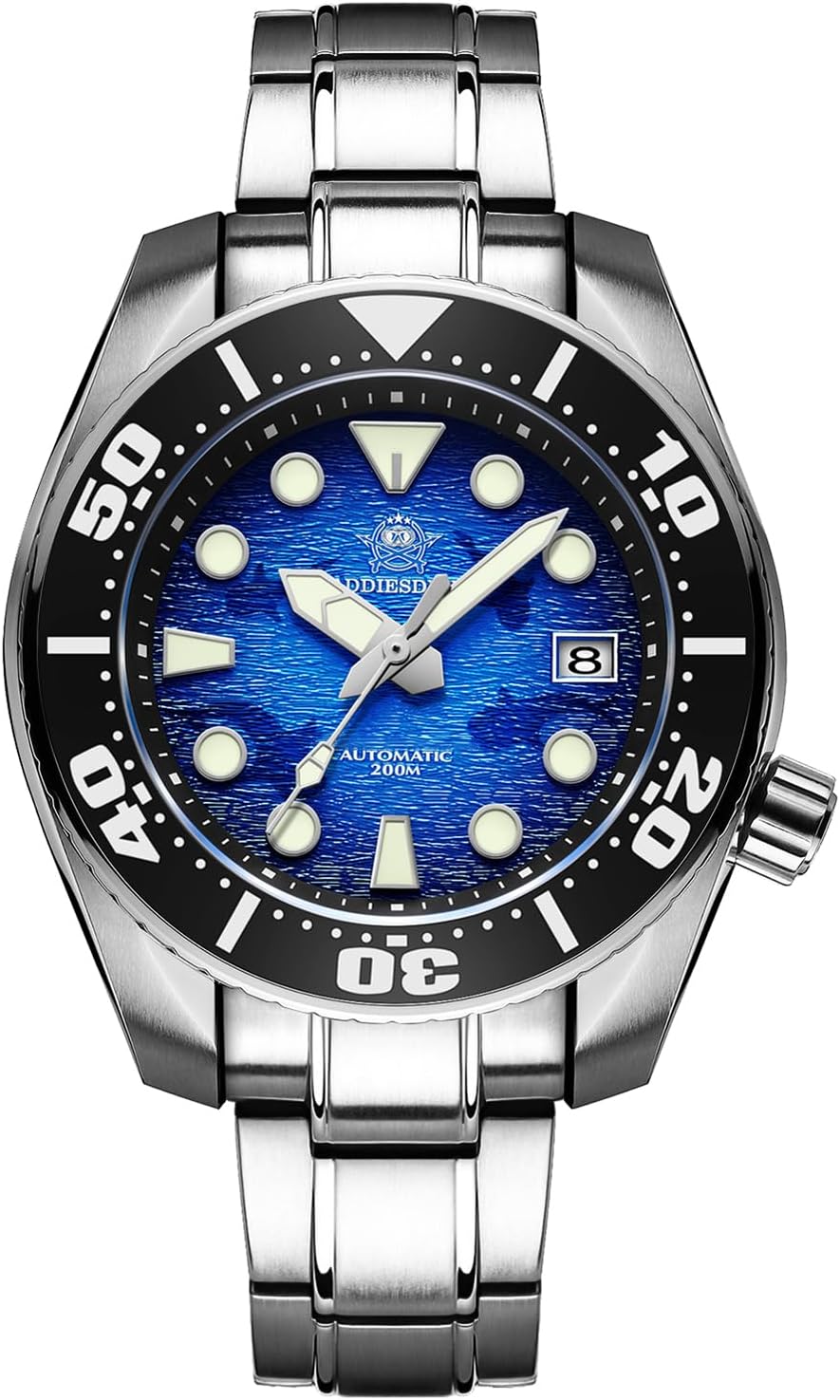 ADDIESDIVE 44.9 mm Blue Diver 200 M NH35A Synthetic Sapphire Unique Design Water Ruffles, blue, sport