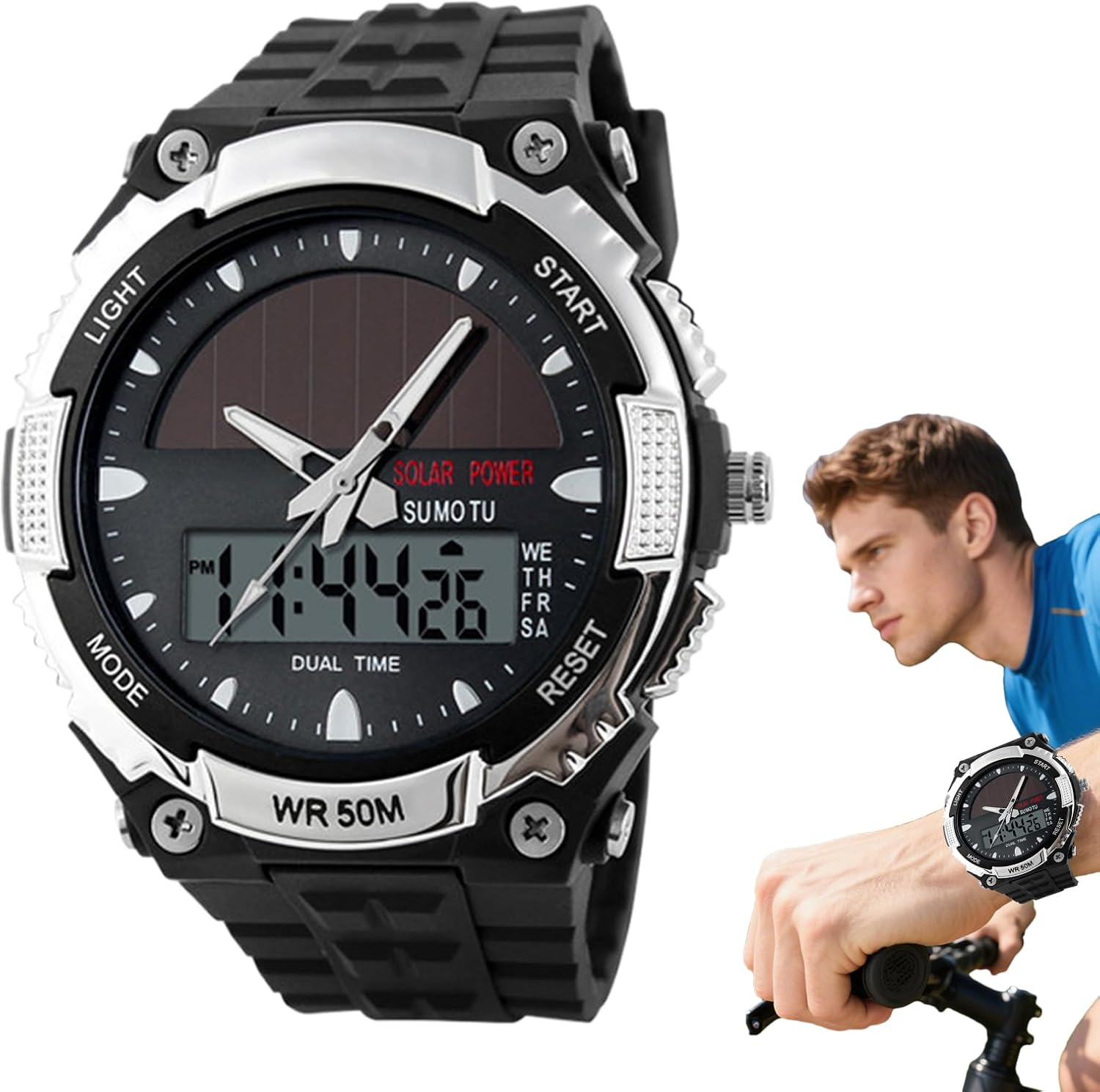 Solar Watch - Fashion Men's Power Wrist Watch Multifunctional Sports | Stylish Digital Casual Date Display Fitness Drive Field Work Dress Business Humking